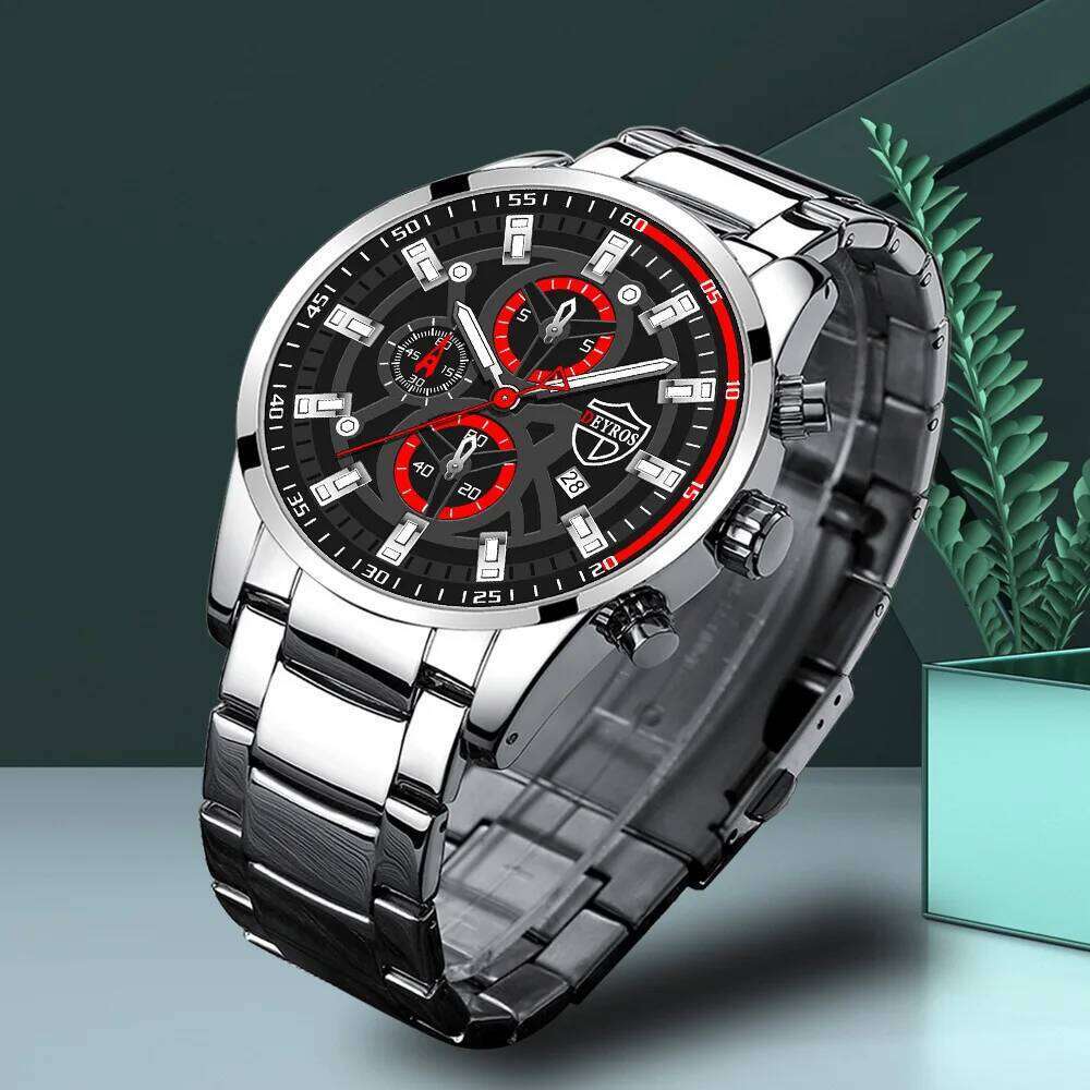 5Pcs/Set Fashion Silver Alloy Men's Set with Date Display Quartz Wrist Watch Mens Set, Gift for Friends
