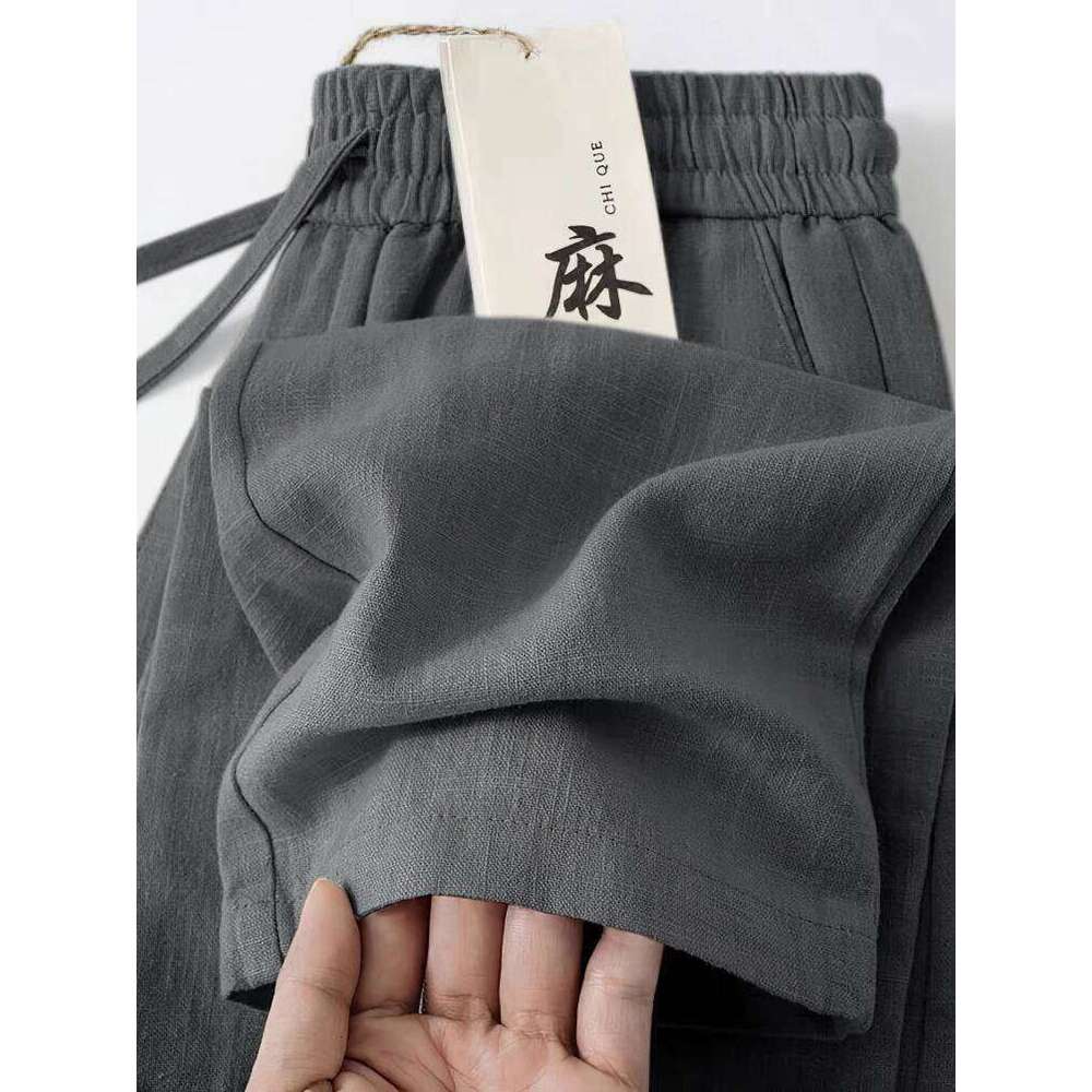 2025 New Straight Casual Linen Pants Men Wide Leg Lightweight Baggy Cotton Sweatpants Male Walking Jogger Trousers Work