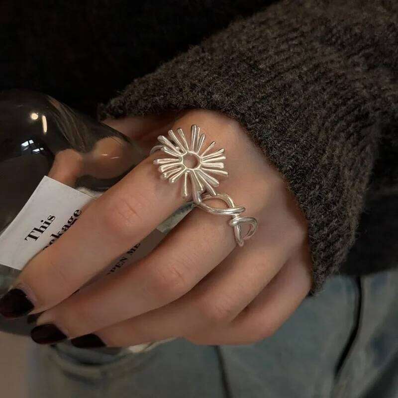 925 Sterling Silver Finger Rings for Women Shinning Big Flower Handmade Minimalist Ring Party Jewelry Gift Prevent Allergy H260312