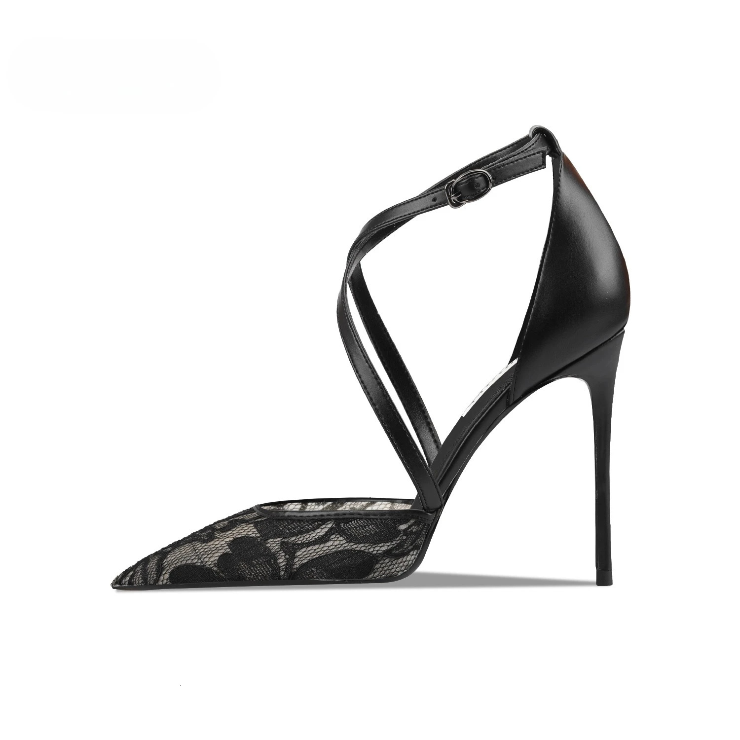 Womens Black Lace High Heel Sandals Pointed Toe Shallow Versatile Chic Sexy Office Wear Single Shoes 260306