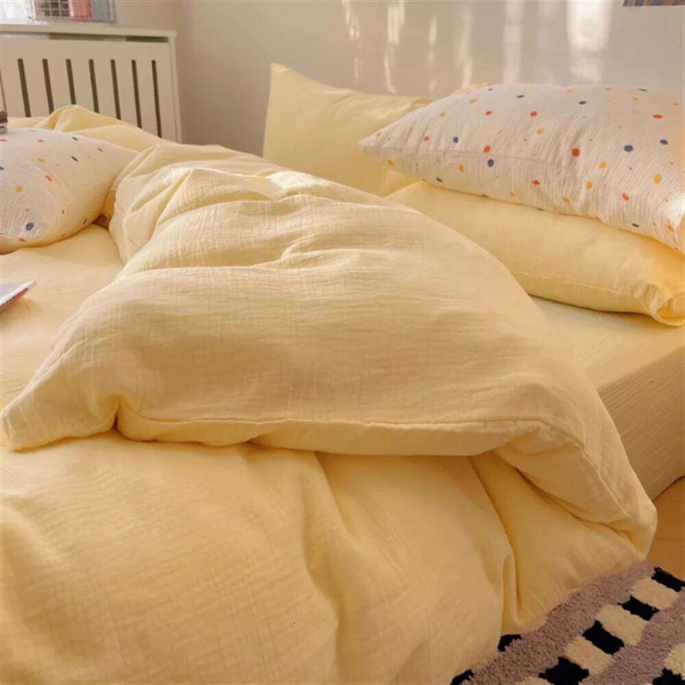 Ins Four of Washed Cotton Striped Duvet Cover Set, Simple Bed Sheets, and a Three Piece Set for Student Dormitories H260312