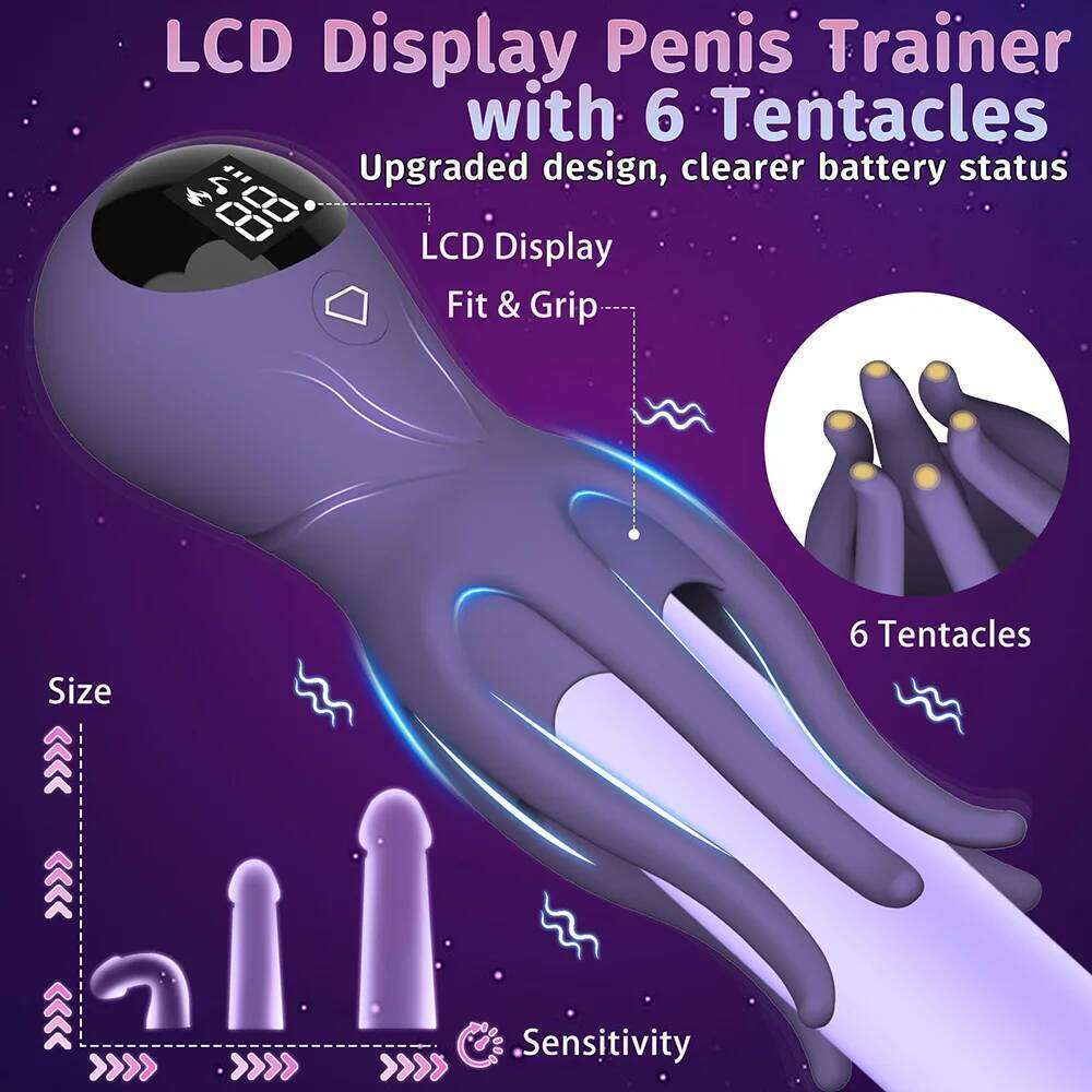12 Vibration Male Glans Stimulator,Penis Trainer with 6 Tentacle Points,Screen Display,360 Wrapping Glans,Sex Toys for Men Z260312