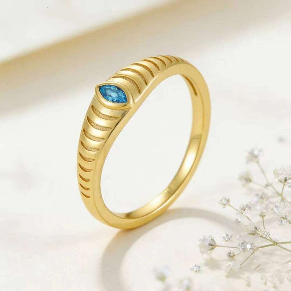 Evil Eye 925 Sterling Silver, 18K Gold Plated Blue Zircon Marquise Adjustable Ring for Women, Christmas Birthday Gift H260312