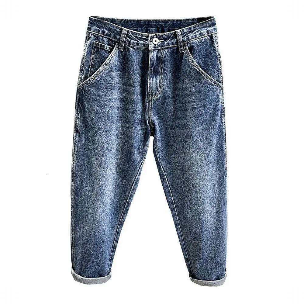 Korean Vintage Loose Tapered Men's Jeans Fashion High Street Drape Harem Pants Youth Hip Hop Streetwear Male Blue Denim Trousers 26Y0312