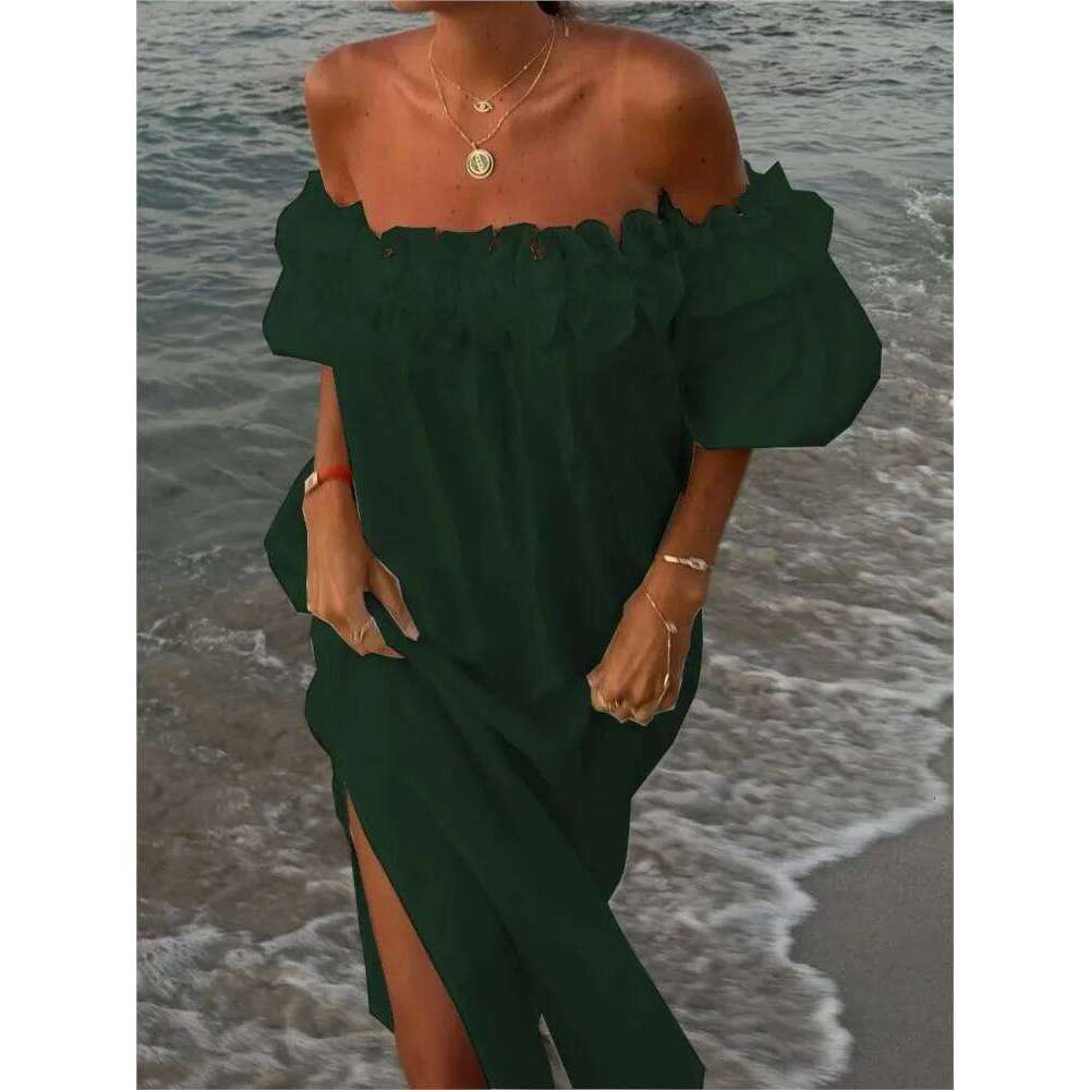 Sexy Slash Neck White Women Dress Fashion Elegant Beach Party Holiday Casual Dresses New Female Ruffles Lantern Sleeve Vestidos C260311