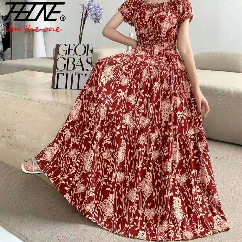 THHONE Vestidos Robe Maxi Long Dress Women Summer Indian Clothes Bohemian Cotton Linen Floral Short Sleeve Korean Style Casual C260311