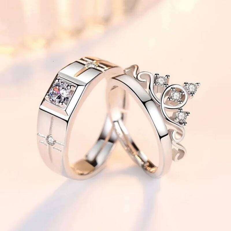 Luxury Zircon Couple Paired Rings For Women Men Exquisite Crown Flower Promise Adjustable Finger Ring Lover Wedding Jewelry Gift W260311