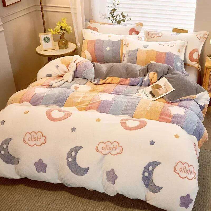 3Pcs Set,1Pc Heart Print Thicken Winter Warm Duvet Cover with 2Pcs Pillowcases for Double Bed Funda Nordica Cama H260312