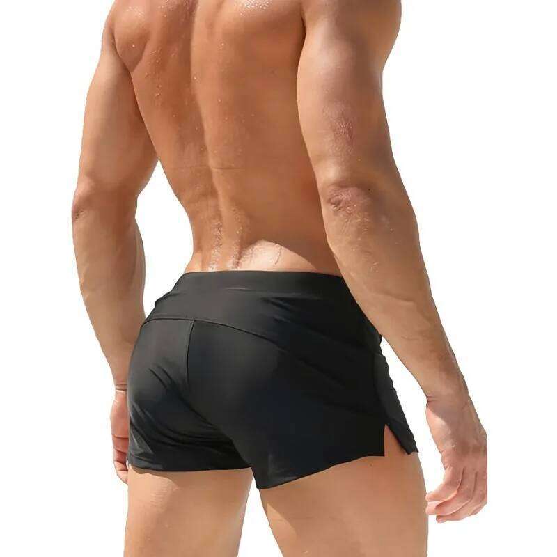 Stretchy Nylon Elastane Men's Quick-Dry Swim Trunks with Zipper Pocket - Solid Color, Drawstring Waistband for Beach & Pool Z260312