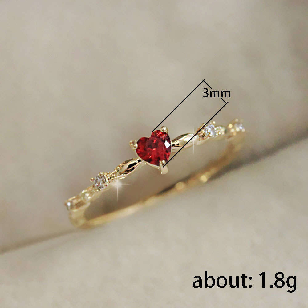 New Rings Designer Ring for Women Fairy Style Elegant Red Zircon Heart Romantic Heart Shaped Index Finger Ring
