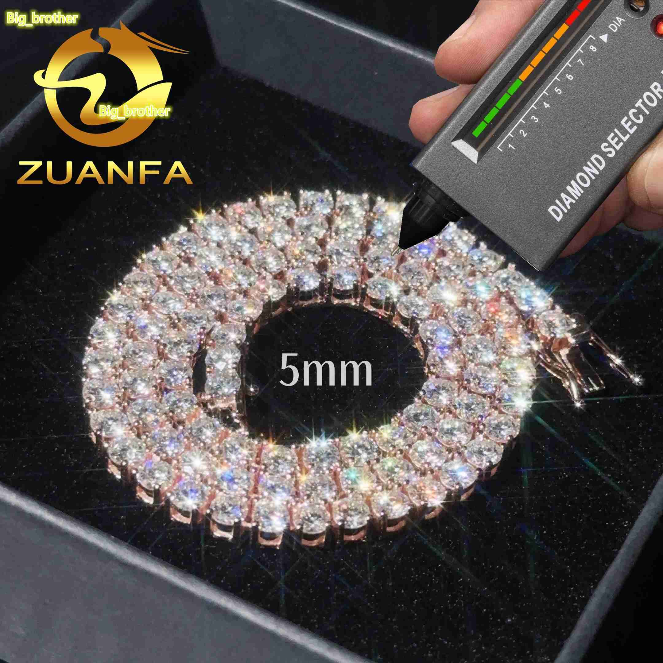 18K Real Rose Gold Plated High Quality Moissanite Tennis 925 Sterling Silver Lab Diamond Tennis Necklace Pass Diamond Tester