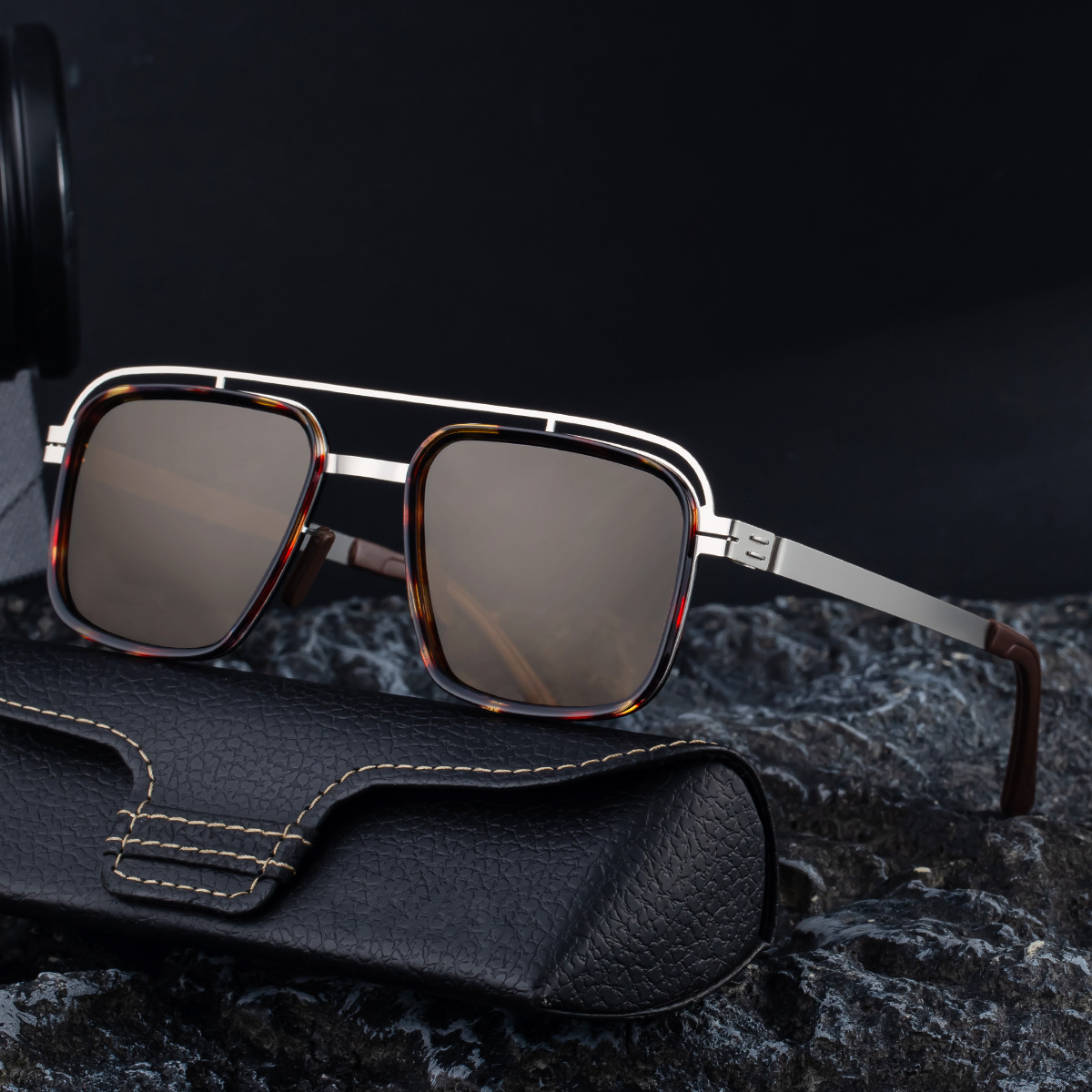 Polarized men's sunglasses 2026 new model, square frame, double bridge, sun protection, high-end style,