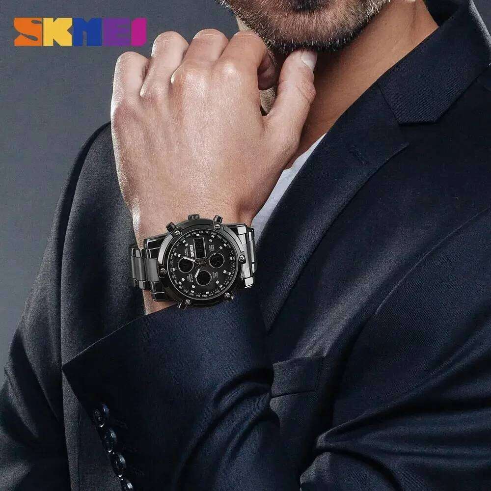 SKMEI 1389 Luxury Quartz Watch Men Countdown Steel Strap Clock Business Waterproof Mens Digital Wristwatch 1649 Reloj Masculino