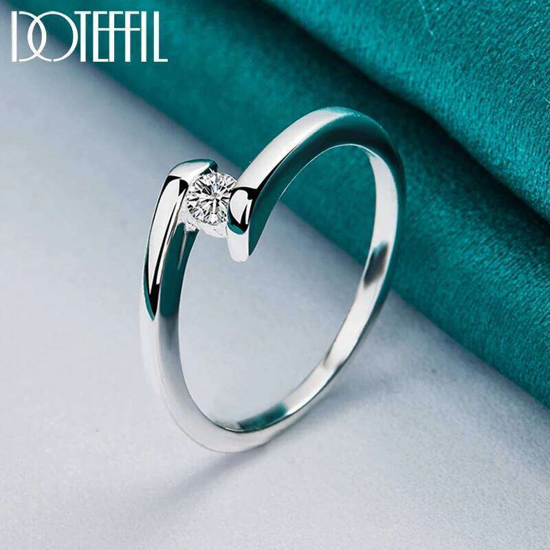 DOTEFFIL 925 Sterling Silver Simple AAAAA Zircon Ring For Woman Fashion Wedding Engagement Party Gift Charm Jewelry H260312