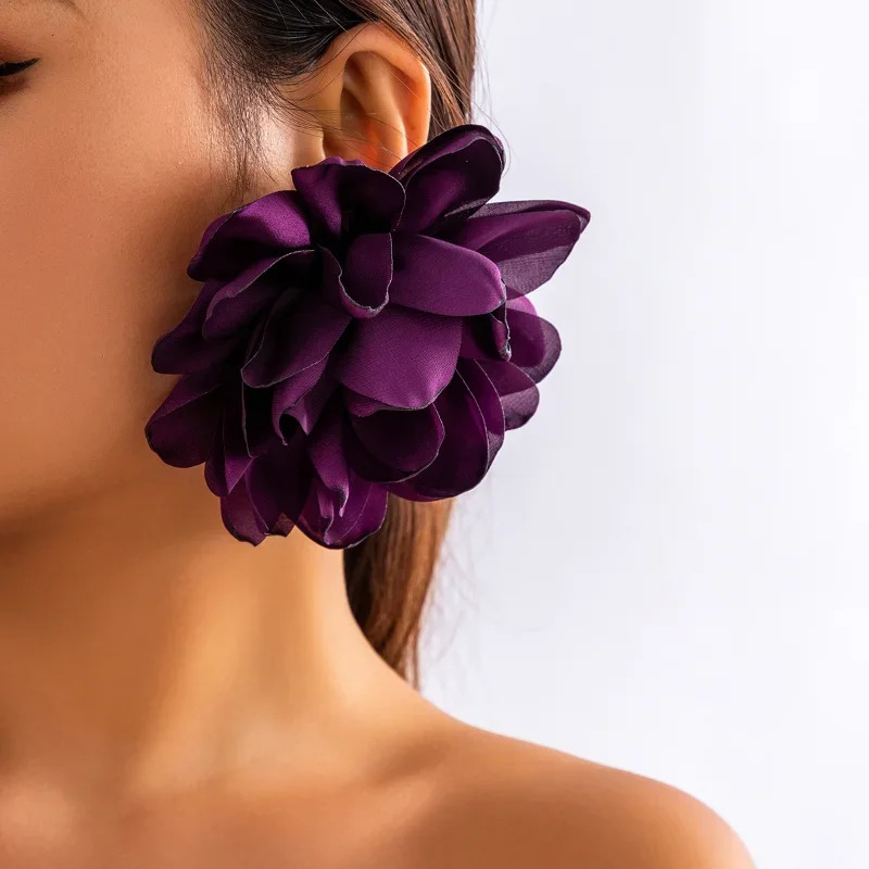 Exaggerated Big Flower Stud Earrings For Women Fluffy Fabric Petal Earring Romantic Party Wedding Trend 2023 Jewelry 260309