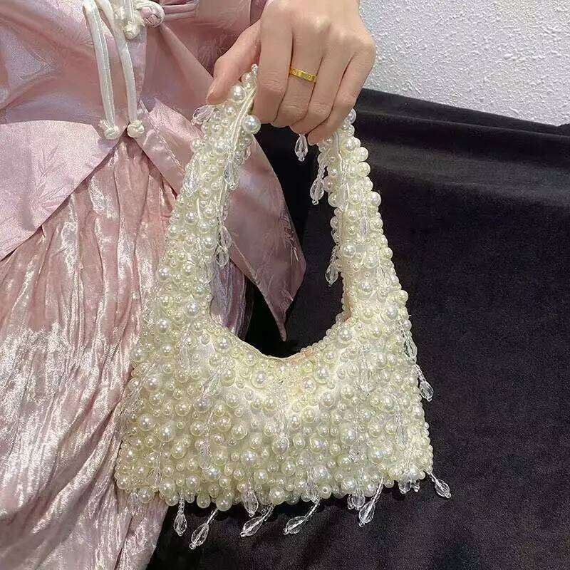 Beads Beaded Tassel Women Handbag Luxury Pearl Beading Handmade Evening Wedding Party Clutch Purse Shoulder Underarm Bag