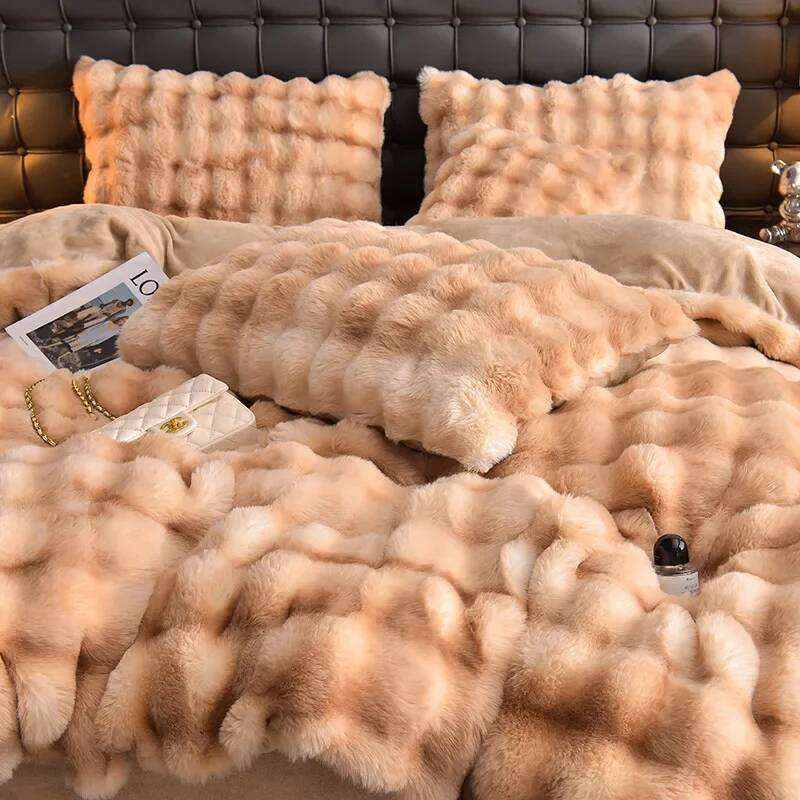 2024 new light four-piece set thickened warm milk velvet rabbit hair tie-dye bed sheet quilt cover H260312