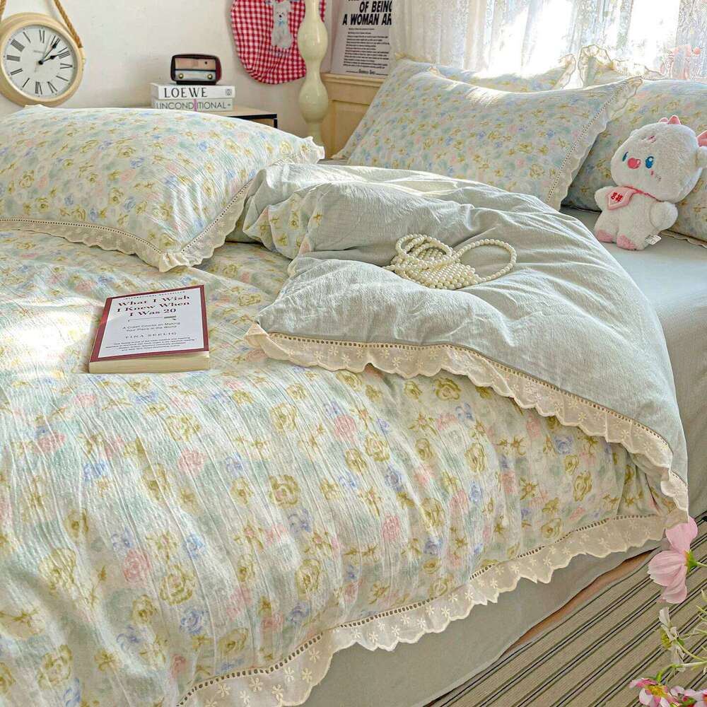 Floral Bedding Korean Style Duvet Cover Bed Linen Flat Sheets Set 2 Pillowcases Single Double Queen Size For Student H260312