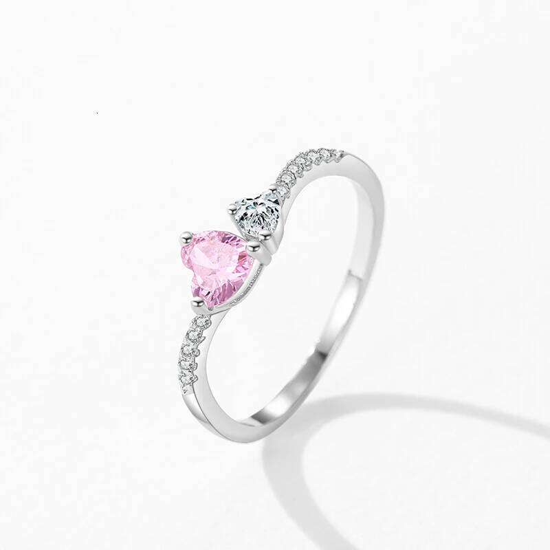 Ailmay Solid 925 Sterling Silver Romantic Dazzling Pink Heart Crystal Stackable Rings For Women Christmas Fine Jewelry Gifts H260312
