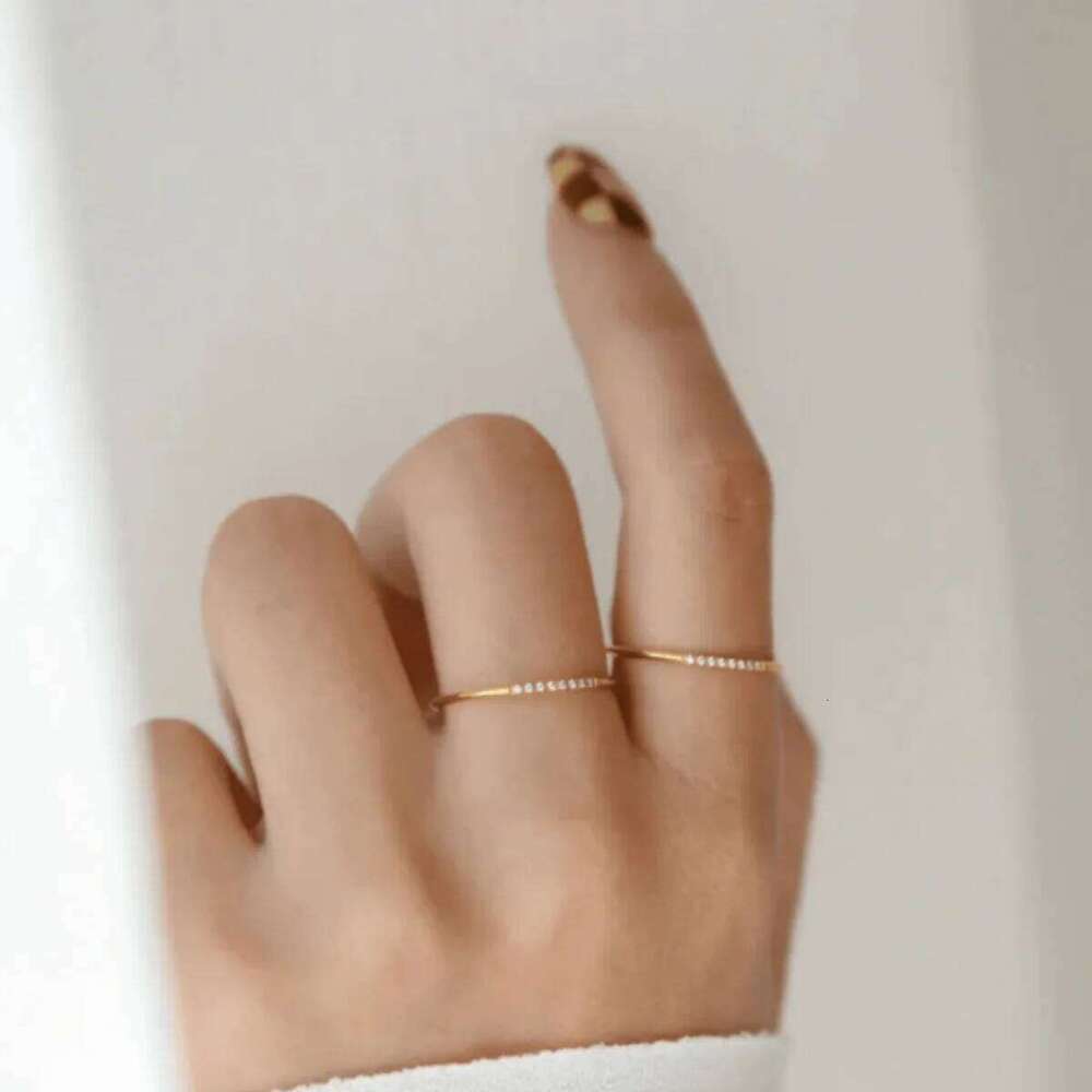Vintage 18K Gold Plated Stainless Steel Diamond Thin Ring for Women Fashion Jewelry Party Gifts H260312