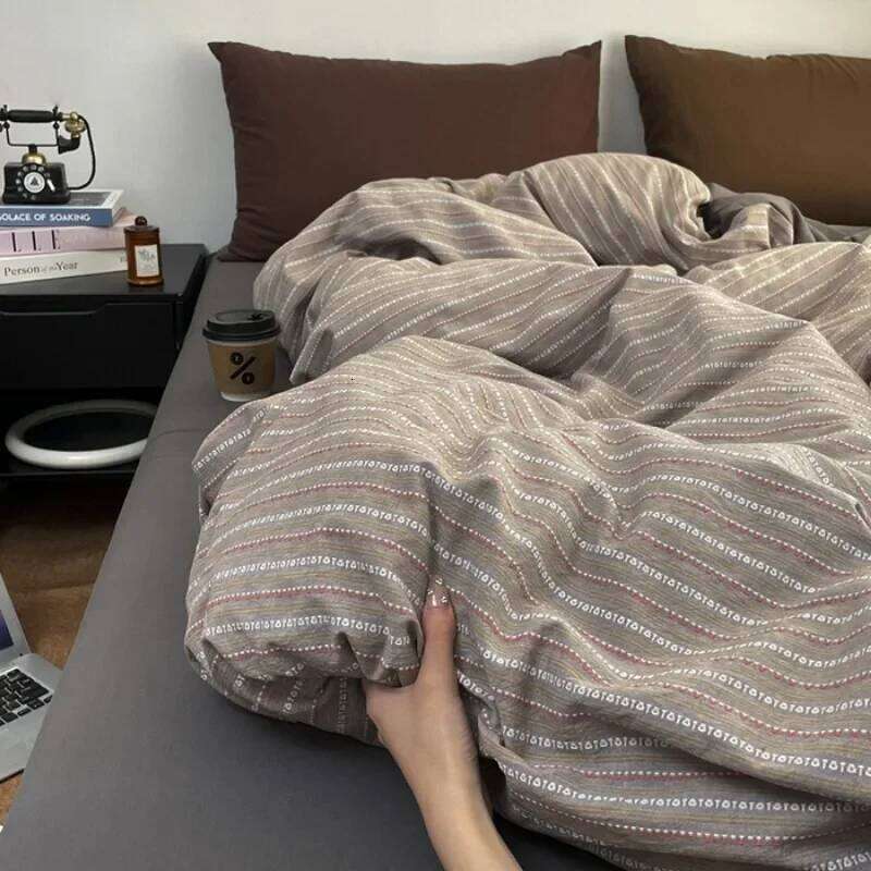 2025 new cotton-colored woven jacquard herringbone slanted bed sheet four-piece set - Maillard series washable fabric H260312