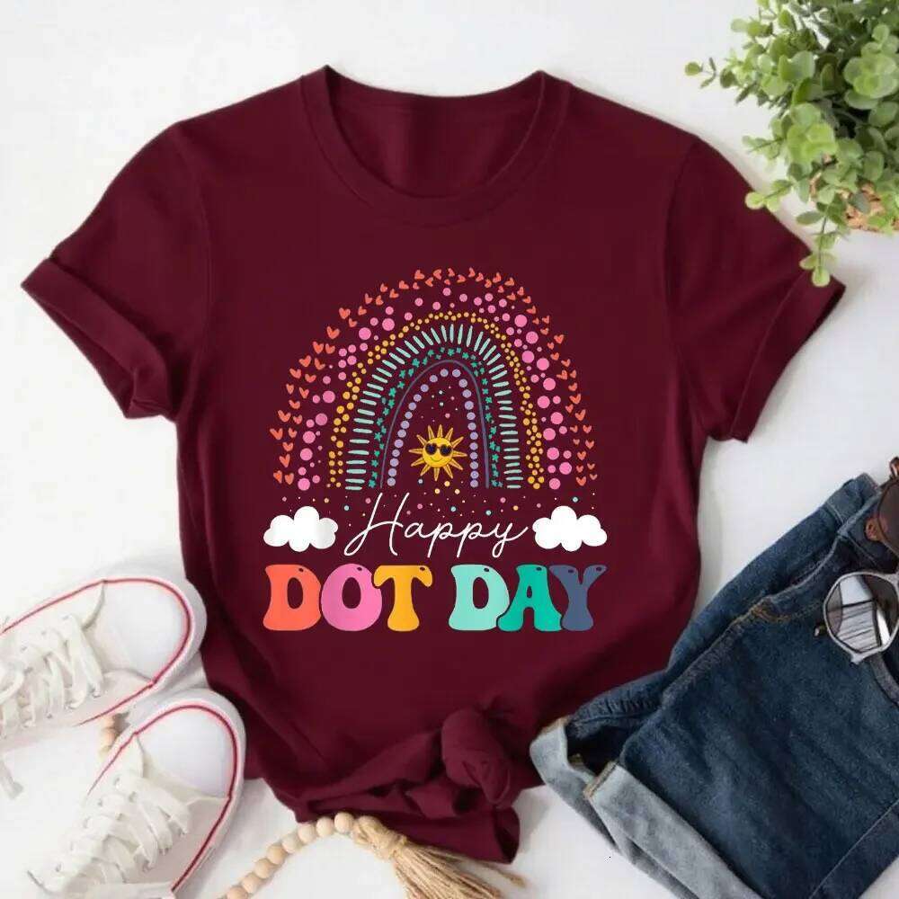 Happy Day Colorful Youth Polka Dot Gift Unisex O-neck T-Shirt Cute Rainbow Women Tees Fashion Y2k Aesthetic Clothes Z260312