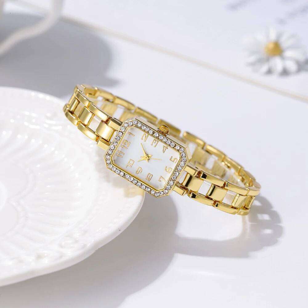 Luxury Watch 2025 New Simple Square Full Diamond Digital Quartz Watche Gold Stainless Steel Bracelet Women's Dress Clock