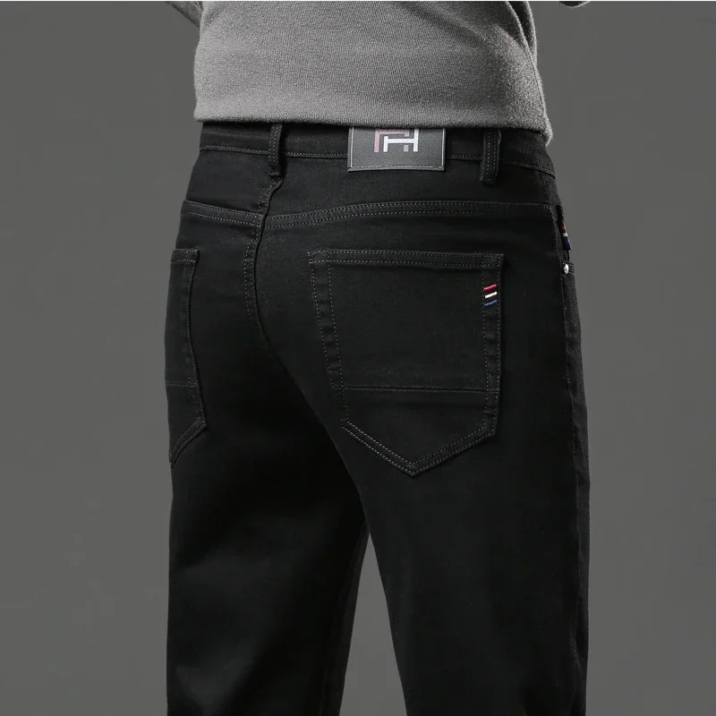 Winter Mens Fleece Jeans Straight Slim Stretch Fashion Business Denim Pants Thickened Warm Male Plush Trousers Clothes 260228