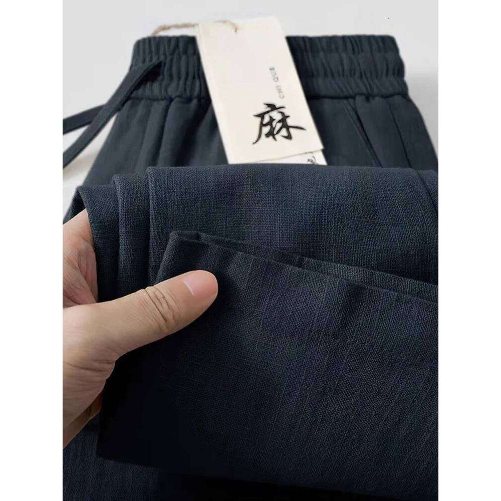 2025 New Straight Casual Linen Pants Men Wide Leg Lightweight Baggy Cotton Sweatpants Male Walking Jogger Trousers Work