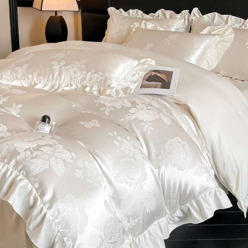 Satin Jacquard 4PCS Bedding Set Silky Soft to Touch Duvet cover Bedsheet Pillowcases Quality Wrinkle Resistant H260312