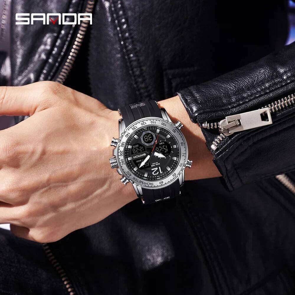 OFNS New 6193 Luxury Student Dual Display Sports multifunctional waterproof LED Men's Electronic Watch