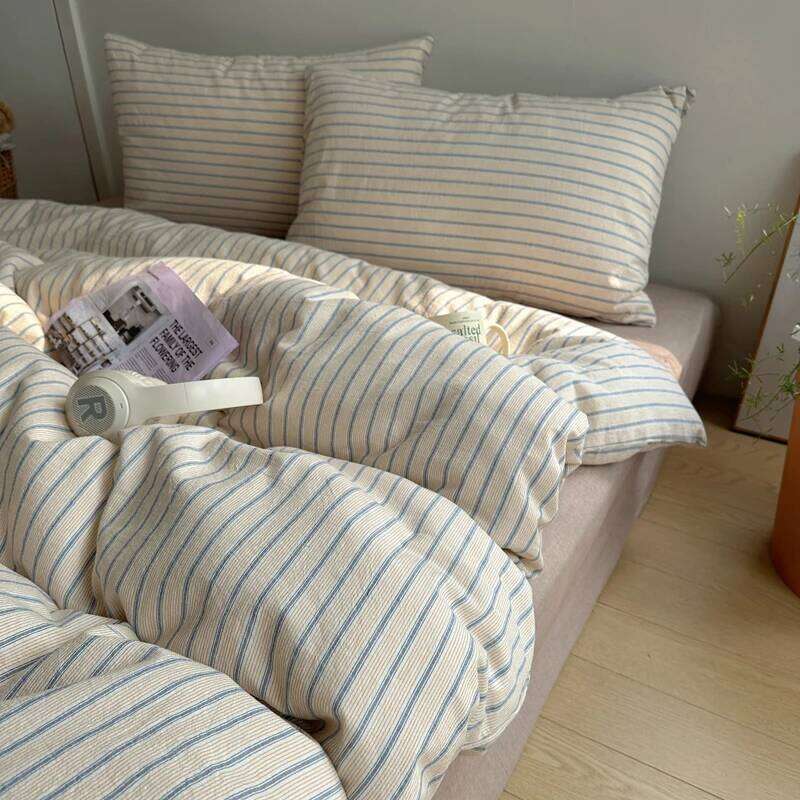 Aimple Stripe Bedding With Pillowcase Sheet Full Size Washed Cotton Duvet Cover Set King Double Single Bed H260312