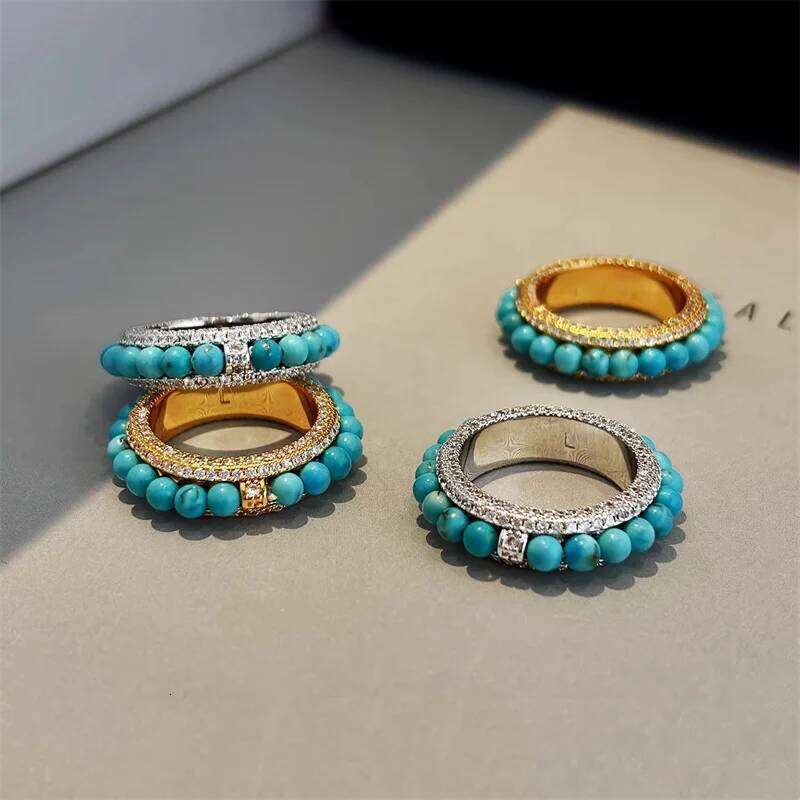 Vintage Inlaid Natural Turquoise Women Fashion Elegant Exquisite All-match for Daily Use Index Finger Ring Jewelry Gift H260312