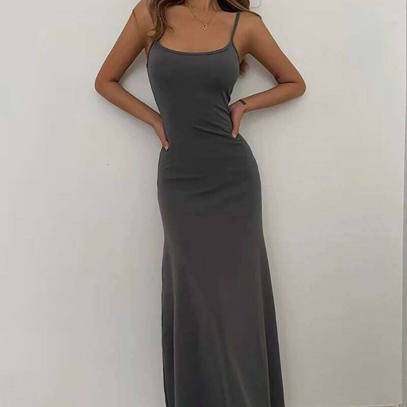 2025 European and American waist cinched high Mid length vest solid color suspender jumpsuit long skirt C260311