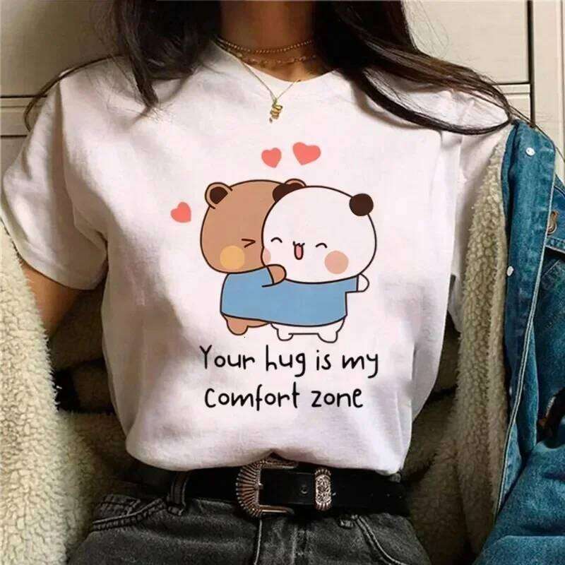 Bubu Dudu Female Manga Cartoon Print Pattern T-shirt Girl Comical and Cute Casual Round Neck Minimalist Clothes Z260312