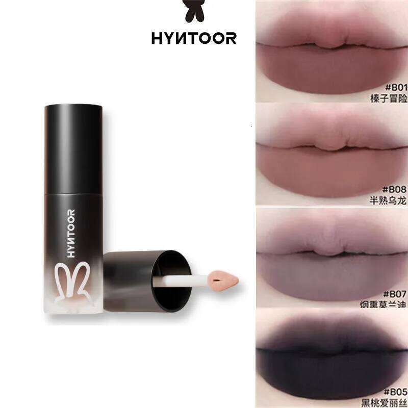 Hyntoor Lipstick Matte Soft Mist Velvet Punk Nude Black Gothic High Colors Mud Non-stick Cup Lasting Lip Makeup W260311