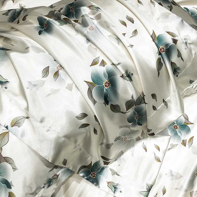 High End Mulberry Silk Bedding Set Floral Printed Luxury Satin Duvet Cover Set with Sheets and 2 Pillowcases King Queen SizeT260312 - view 5