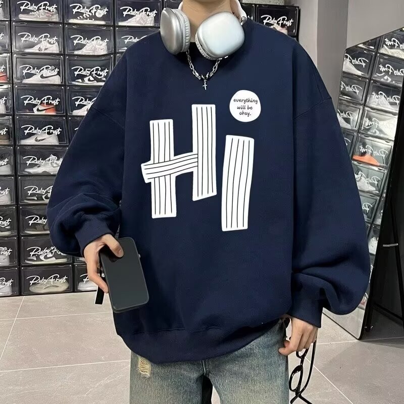 Men's Crew Neck For Spring And Auumn Syle Prined Long Sleeve T-shir Youh Base Layer Designer Hoodie Fall And Winer Fleece-lined Thickened