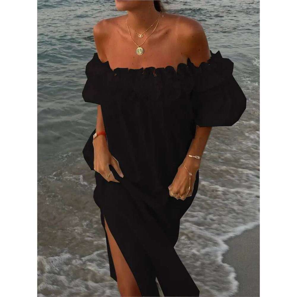 Sexy Slash Neck White Women Dress Fashion Elegant Beach Party Holiday Casual Dresses New Female Ruffles Lantern Sleeve Vestidos C260312