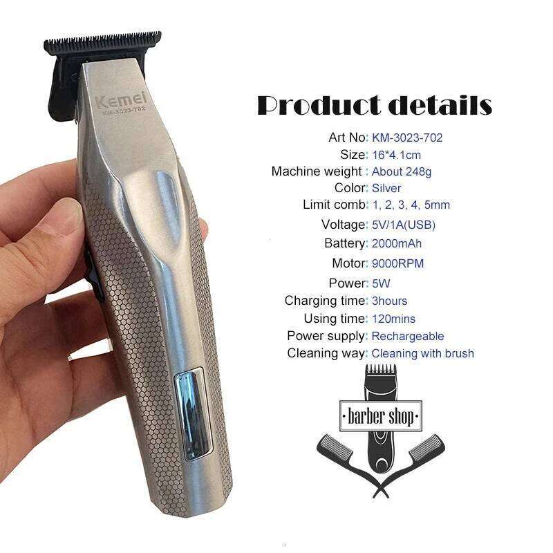 Kemei KM-3023-702 Baber Professional Clipper Cutting Machine With Charging Base For Electric Hair Trimmer Men Gift C260312