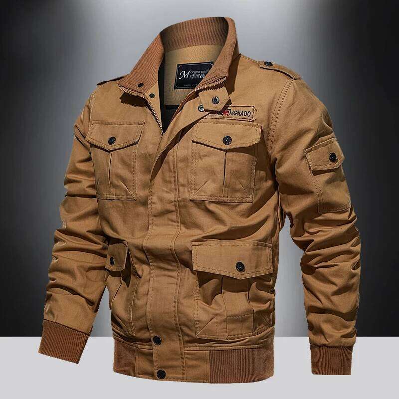 American style jacket for men's spring and autumn newmulti pocket outdoor pure cotton casual workjacket stand up collar top 26H0311