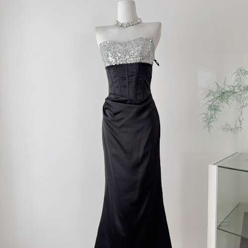 2026 designer high-end evening gown heavy shiny rhinestone strapless dress pleated slim fit A15 long dress
