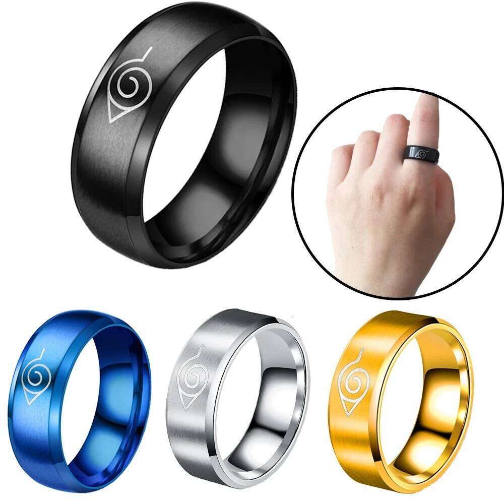 Anime Logo Sign Ninja Ring Cosplay Prop Stainless Steel Fashion Punk Cartoon Hip Hop Jewelry Accessories H260312