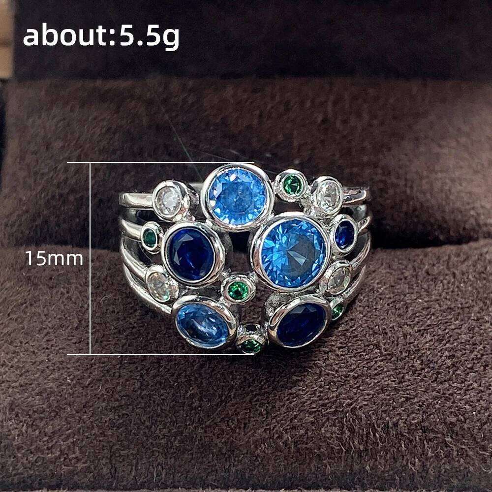 Huitan Colorful Cubic Zirconia Rings for Women Blue/Green/White Round CZ Wide Band Ring Fashion Accessories Party Daily Jewelry H260312