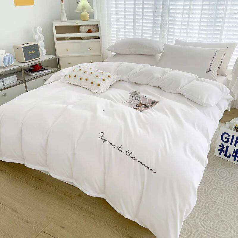 Korean Style Bedding Set Four Piece White Seersucker fabric lace quilt cover Bed Sheet Pillowcases H260312