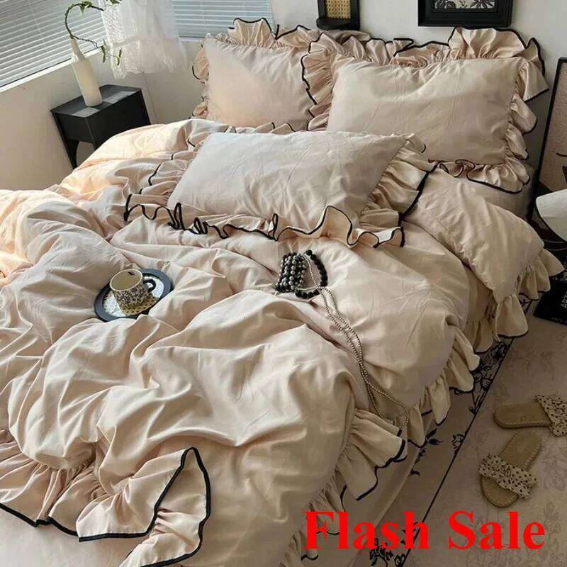 2025 Hot Sale ice Korean large washed silk four-piece set lace mattress cool bed sheet summer bedding H260312