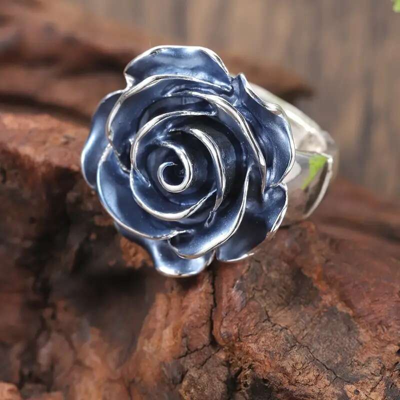 2026 Fashion Elegant Rose Rings Oil Painting Blue Rose Flower Lady Ring for Women European and American Designer Jewelry Rococo Style