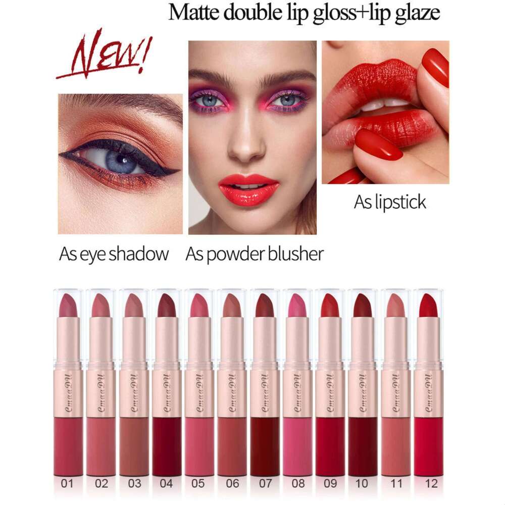 3pcs Lipstick Lipgloss Set Double Head Non-stick Cup Waterproof Sexy Woman Lip Makeup Long Lasting Lipsticks Kit W260311