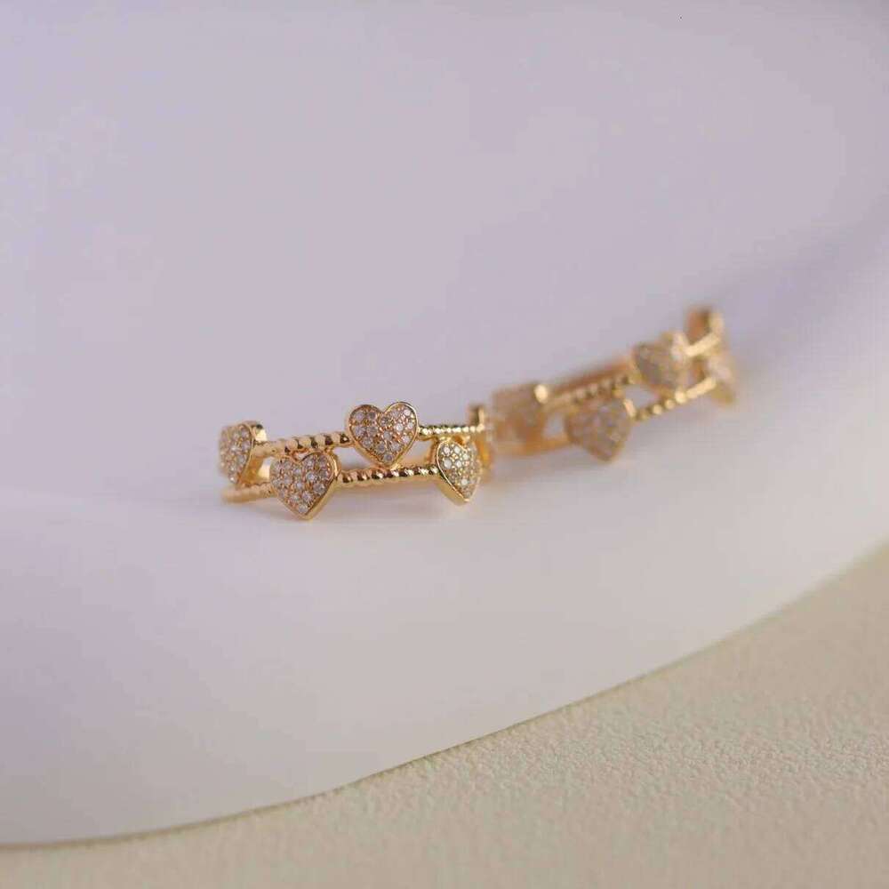 Fashionable S925 Sterling Silver Gold Plated Double full zircon heart charm Heart Simplicity Ring for women fine jewel H260312
