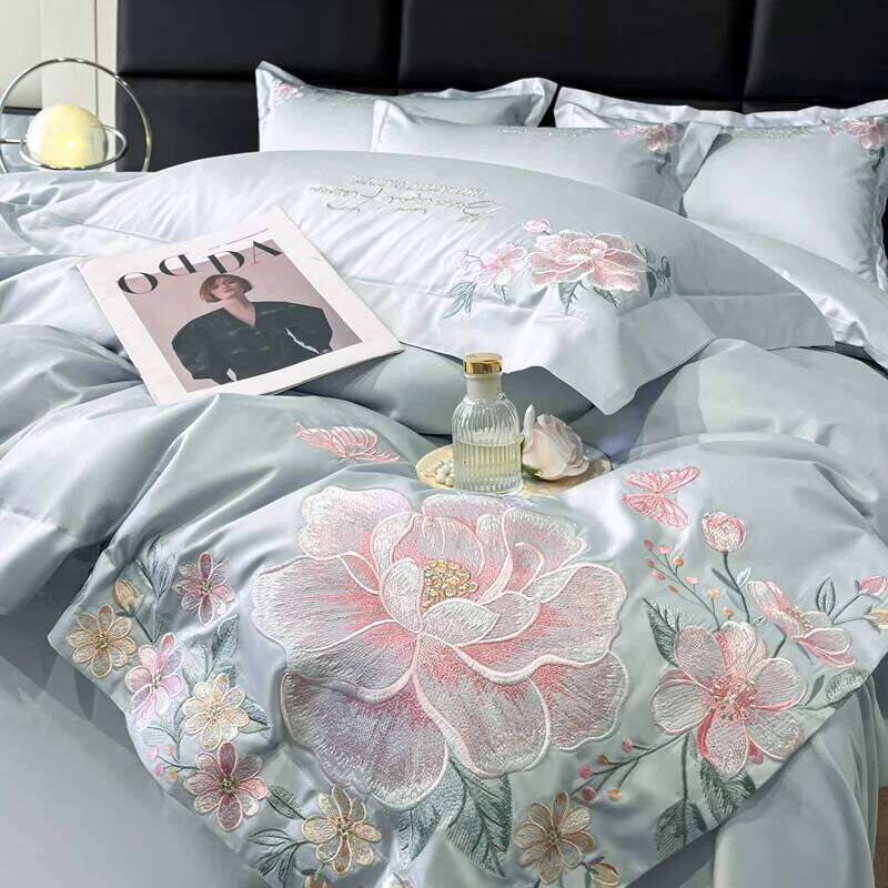 4pcs Light Style 100% 120 Count Long Styl Cotton Embroidered Bedding Duvet Cover 200x230 220x240 Four Seasons H260312